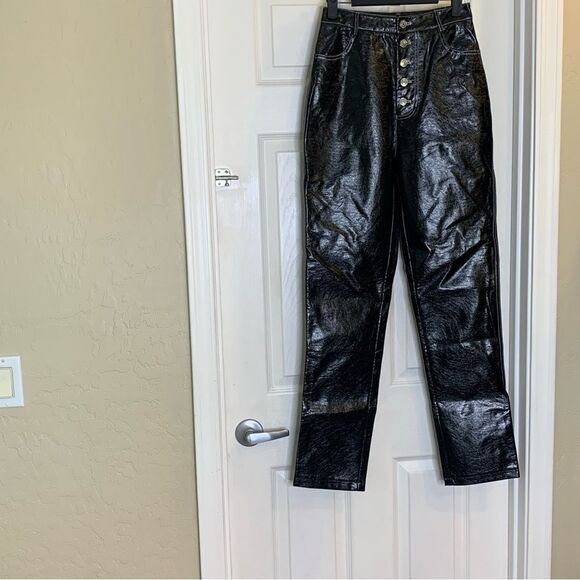 White Fox Faux Leather Pants Black High Rise Size Small - Picture 3 of 8